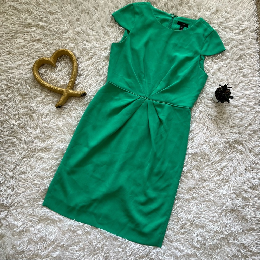 J. Crew Green Sheath Dress with Flutter Sleeves